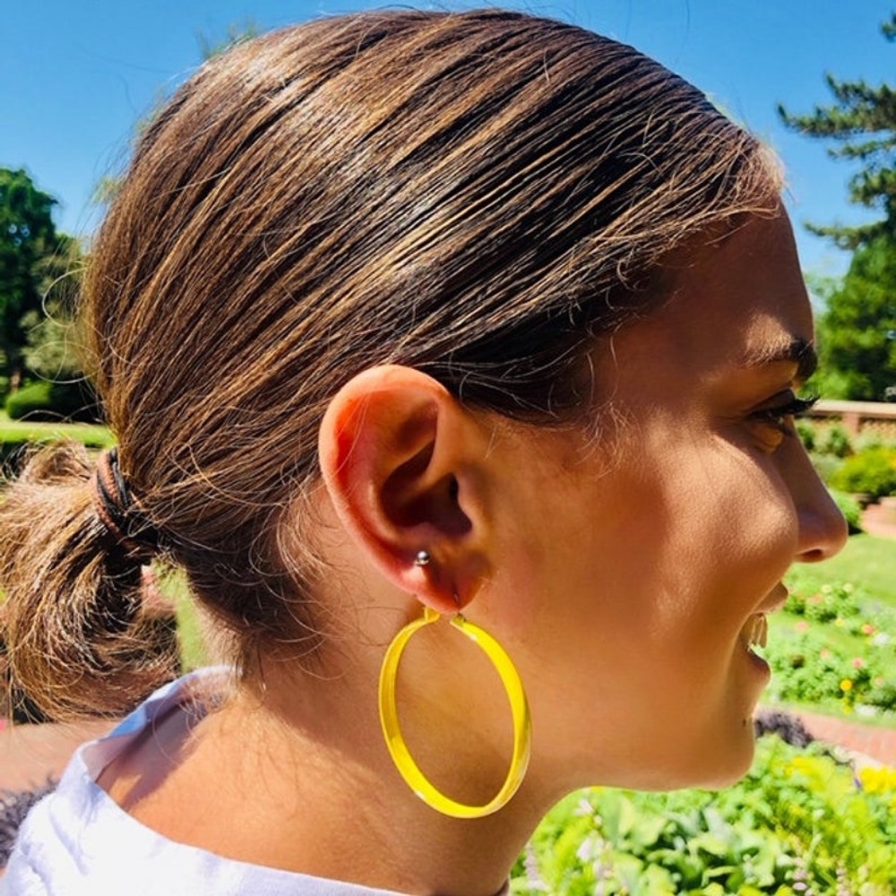 Iridescent Yellow Mod Enamel Hoops